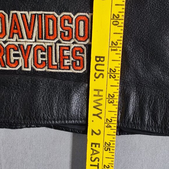 Harley-Davidson rider leather vest men's sz XL black with orange graphic design - Picture 13 of 14
